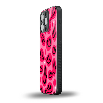 Acid Smiles Pink iphone 16 pro max mobile cover | shockproof glass phone case