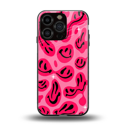 Acid Smiles Pink back phone cover | glass case for iphone 16 pro
