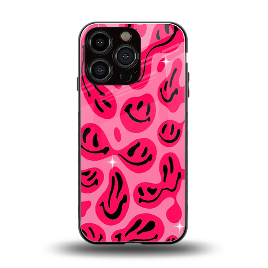 Acid Smiles Pink back phone cover | glass case for iphone 16 pro