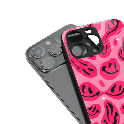 Acid Smiles Pink stylish phone case for iphone 15 | glossy glass and slim fit