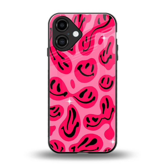 Acid Smiles Pink Phone Case for Iphone 16 | Glass Case