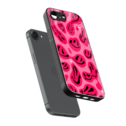 Acid Smiles Pink sleek iphone 16e cover with tempered glass back and TPU edges