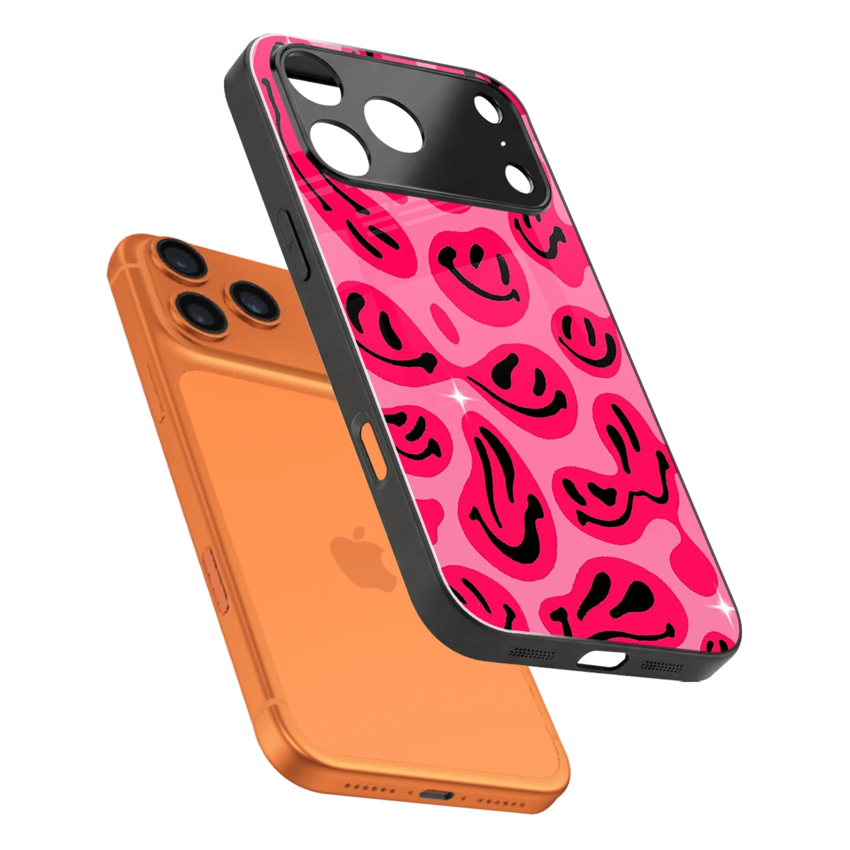 Acid Smiles Pink sleek iphone 17 pro cover with tempered glass back and TPU edges