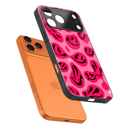 Acid Smiles Pink sleek iphone 17 pro cover with tempered glass back and TPU edges