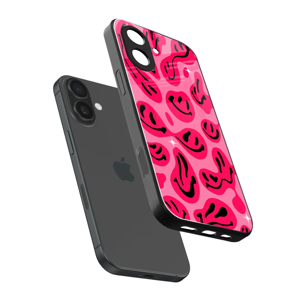 Acid Smiles Pink sleek iphone 17 cover with tempered glass back and TPU edges