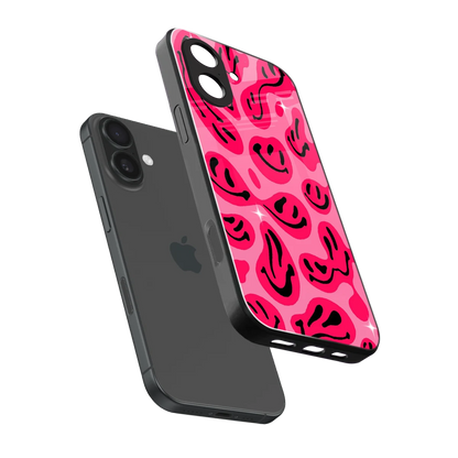 Acid Smiles Pink sleek iphone 17 cover with tempered glass back and TPU edges