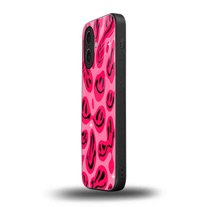 Acid Smiles Pink iphone 17 mobile cover | shockproof glass phone case