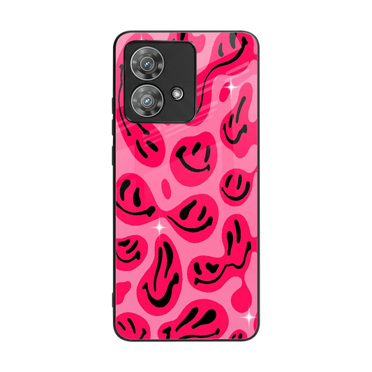 Acid Smiles Pink back phone cover | glass case for motorola edge 40 neo 5g