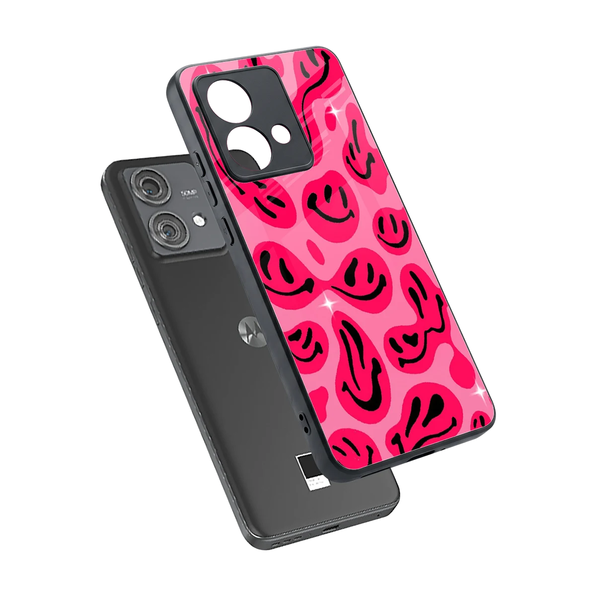 Acid Smiles Pink sleek motorola edge 40 neo 5g cover with tempered glass back and TPU edges