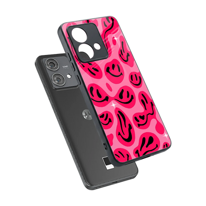 Acid Smiles Pink sleek motorola edge 40 neo 5g cover with tempered glass back and TPU edges