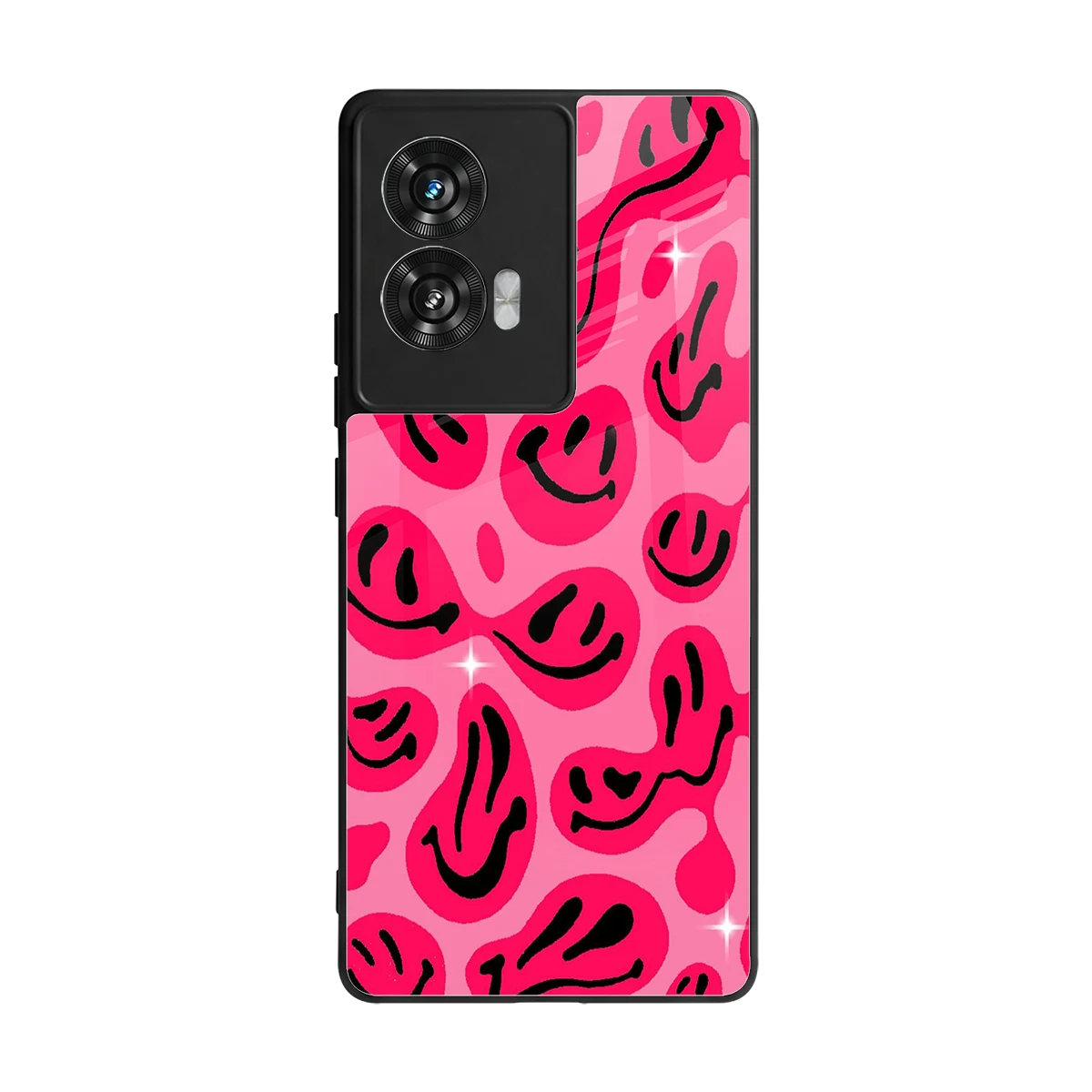 Acid Smiles Pink back phone cover | glass case for motorola edge 50 fusion