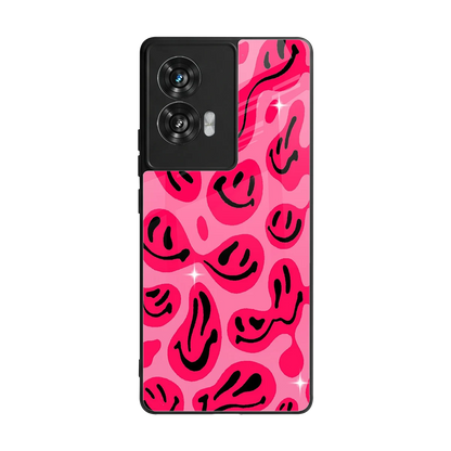Acid Smiles Pink back phone cover | glass case for motorola edge 50 fusion