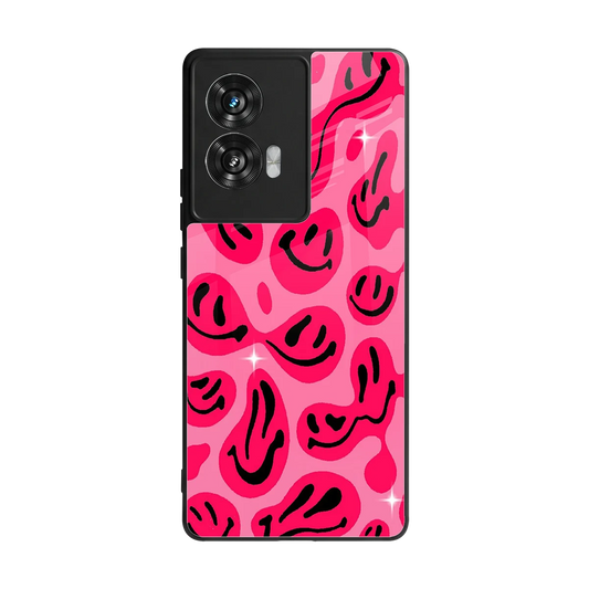 Acid Smiles Pink back phone cover | glass case for motorola edge 50 fusion