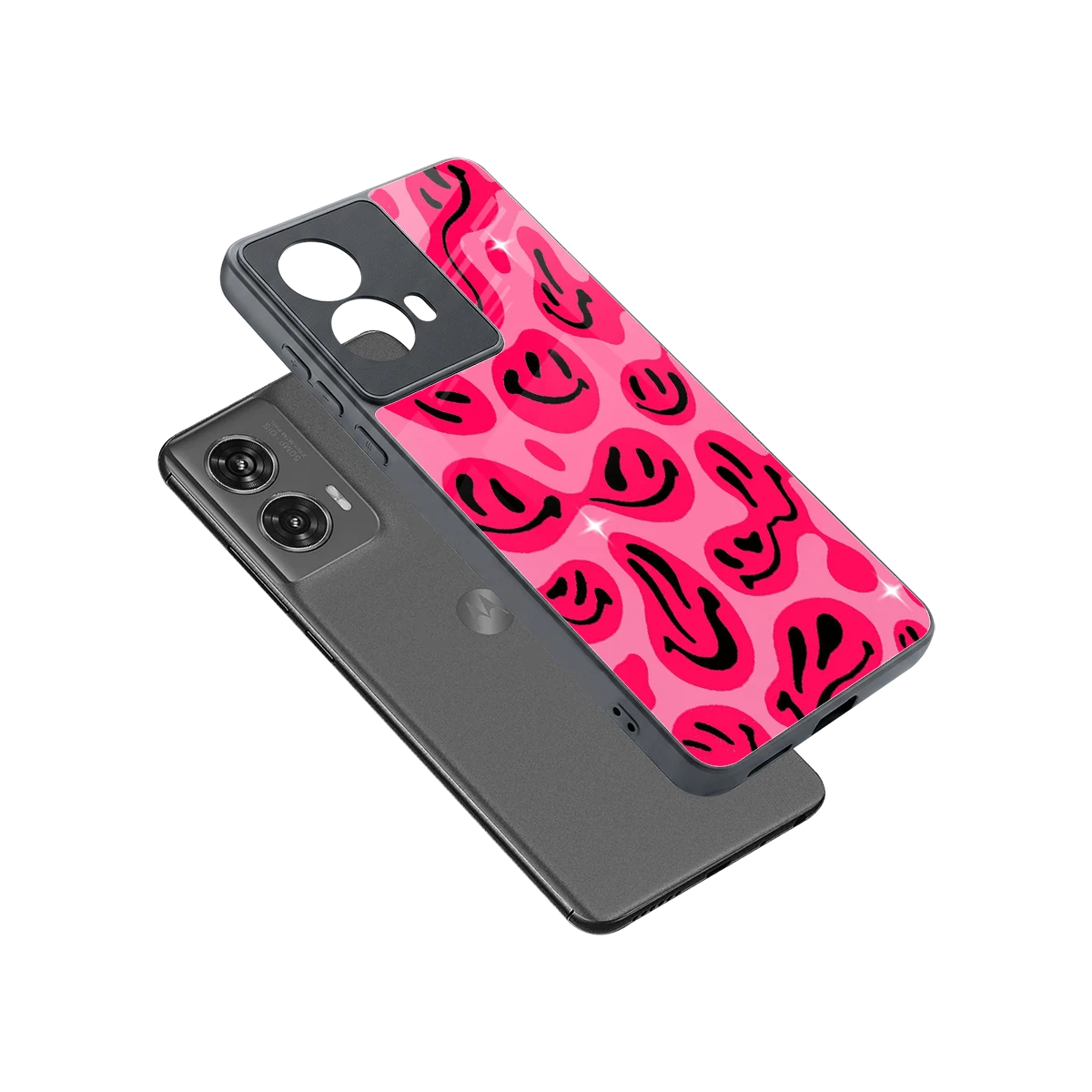 Acid Smiles Pink sleek motorola edge 50 fusion cover with tempered glass back and TPU edges