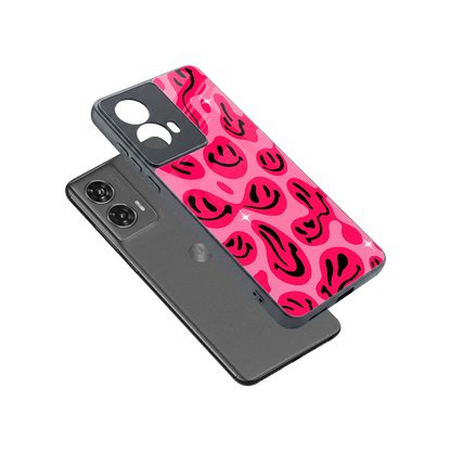 Acid Smiles Pink sleek motorola edge 50 fusion cover with tempered glass back and TPU edges