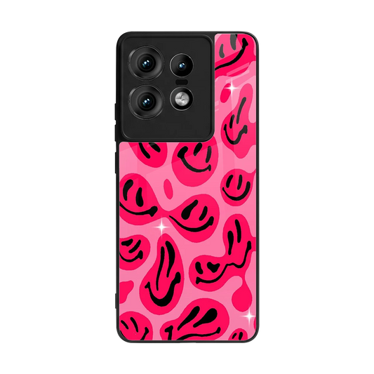 Acid Smiles Pink back phone cover | glass case for motorola edge 50 pro