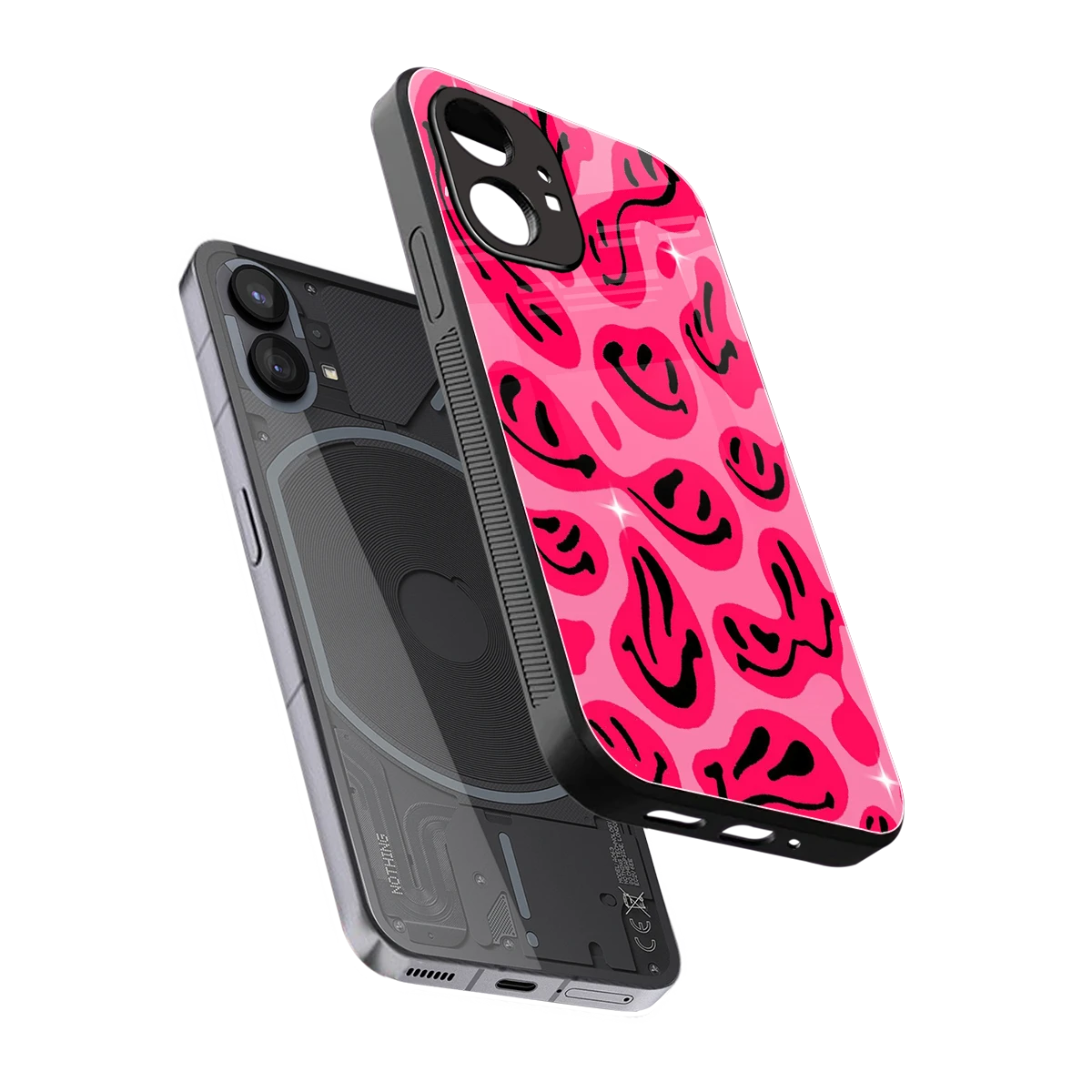 Acid Smiles Pink sleek nothing phone 1 cover with tempered glass back and TPU edges