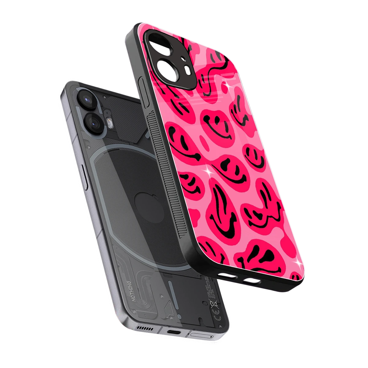 Acid Smiles Pink sleek nothing phone 2 cover with tempered glass back and TPU edges