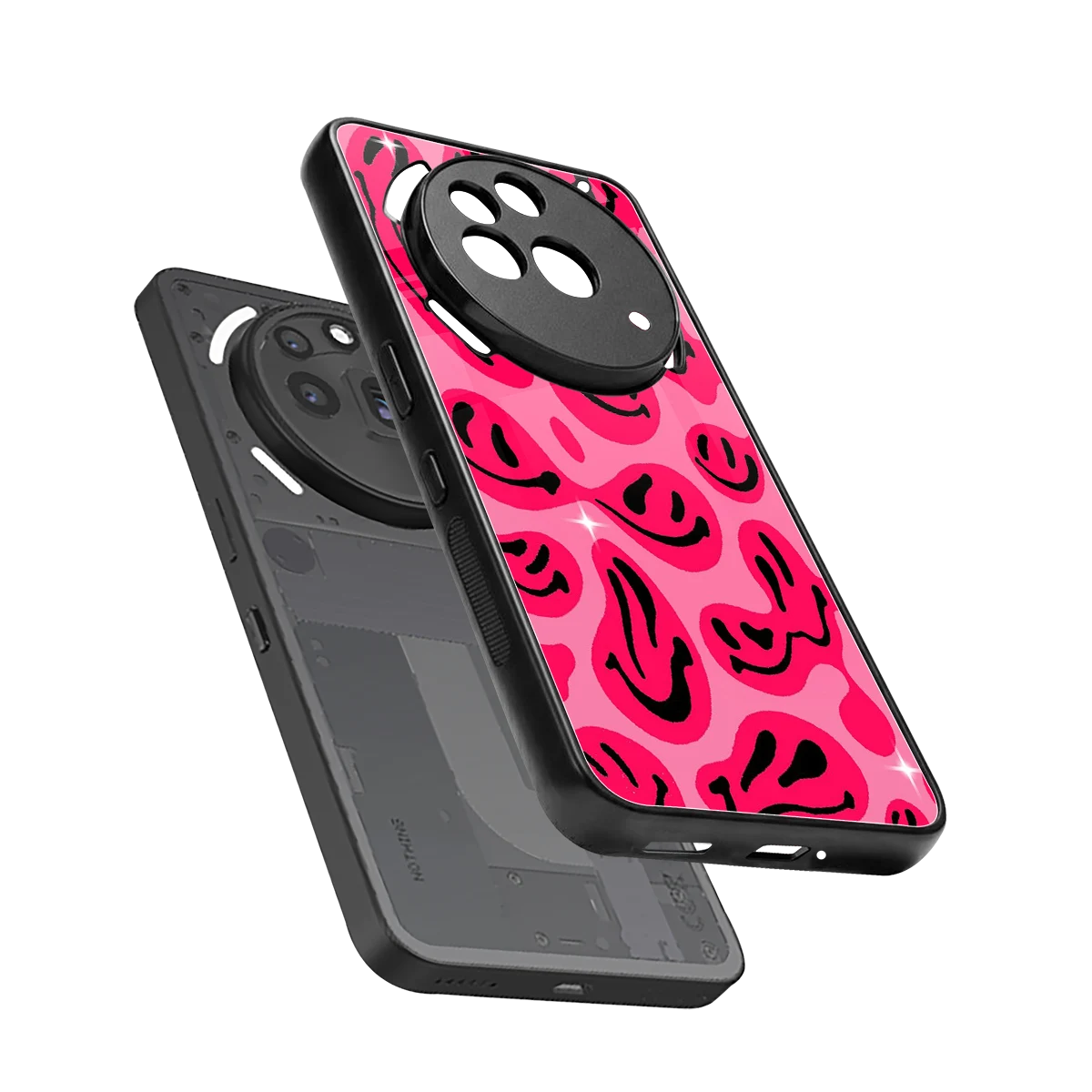 Acid Smiles Pink sleek nothing phone 3a pro cover with tempered glass back and TPU edges