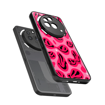 Acid Smiles Pink sleek nothing phone 3a pro cover with tempered glass back and TPU edges