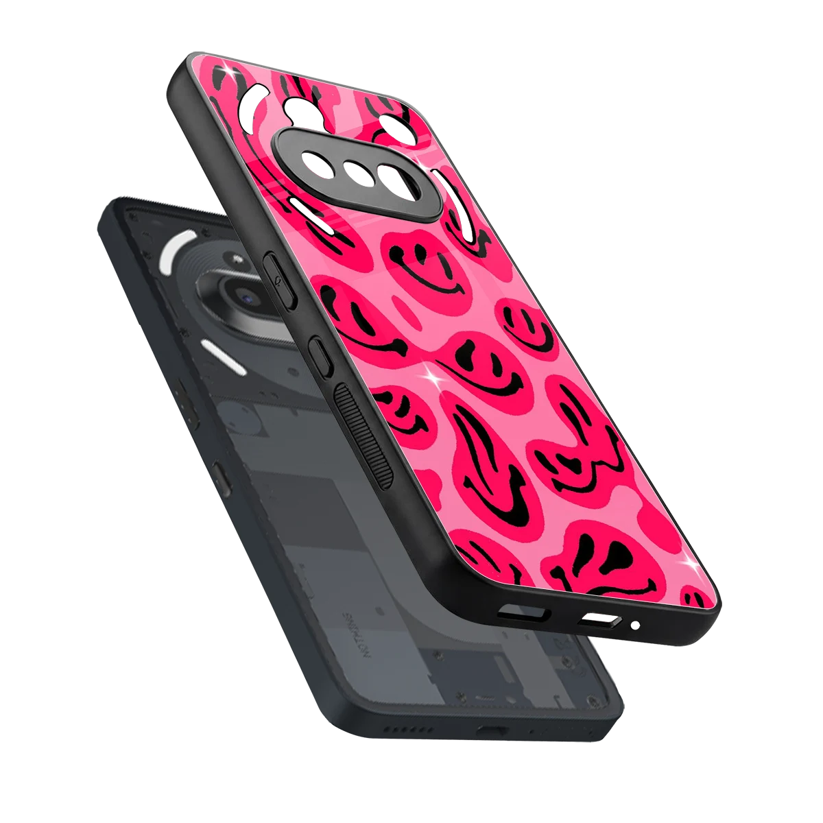 Acid Smiles Pink sleek nothing phone 3a cover with tempered glass back and TPU edges