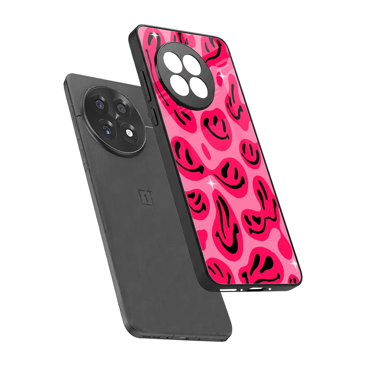 Acid Smiles Pink sleek oneplus 13r cover with tempered glass back and TPU edges