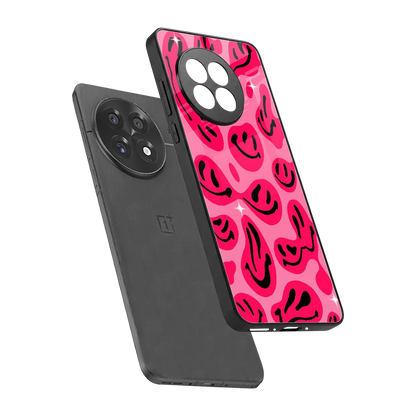 Acid Smiles Pink sleek oneplus 13r cover with tempered glass back and TPU edges