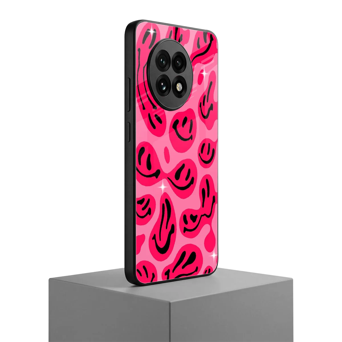 Acid Smiles Pink oneplus 13r mobile cover | shockproof glass phone case