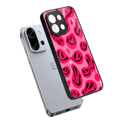 Acid Smiles Pink sleek oneplus 13s cover with tempered glass back and TPU edges