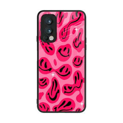 Acid Smiles Pink back phone cover | glass case for oneplus nord 2