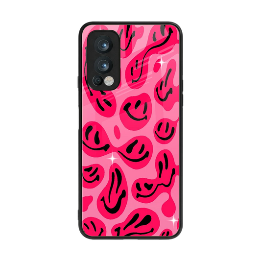 Acid Smiles Pink back phone cover | glass case for oneplus nord 2