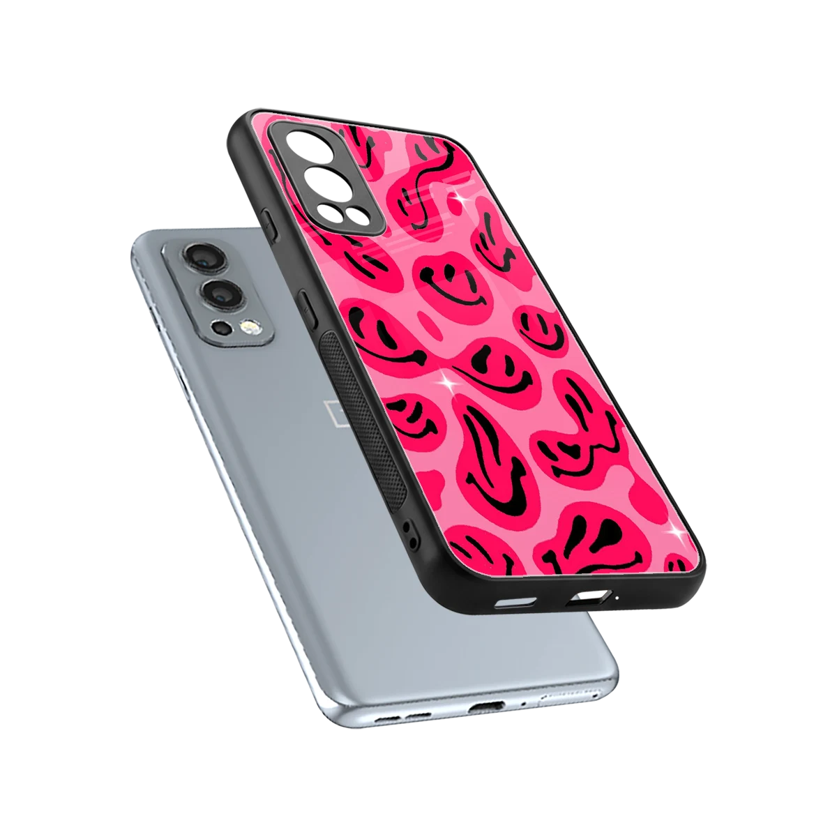 Acid Smiles Pink sleek oneplus nord 2 cover with tempered glass back and TPU edges