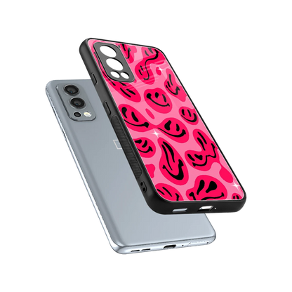 Acid Smiles Pink sleek oneplus nord 2 cover with tempered glass back and TPU edges