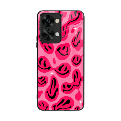 Acid Smiles Pink back phone cover | glass case for oneplus nord 2t