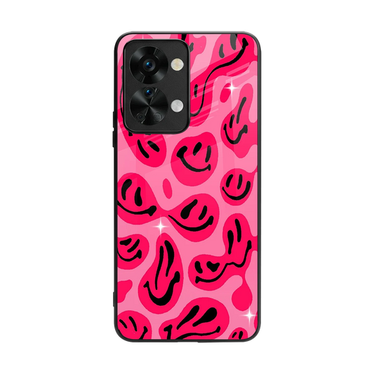 Acid Smiles Pink back phone cover | glass case for oneplus nord 2t