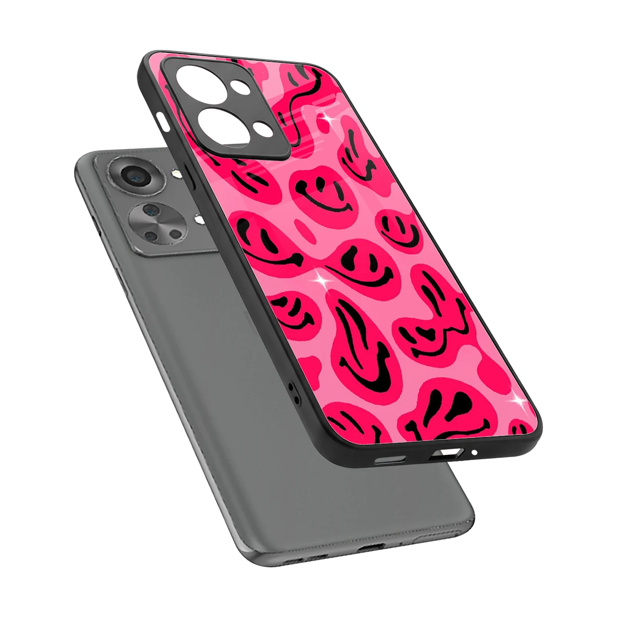 Acid Smiles Pink sleek oneplus nord 2t cover with tempered glass back and TPU edges