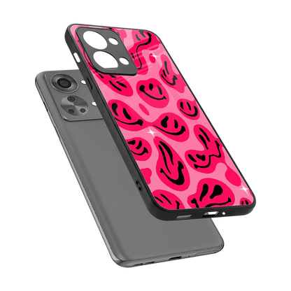Acid Smiles Pink sleek oneplus nord 2t cover with tempered glass back and TPU edges