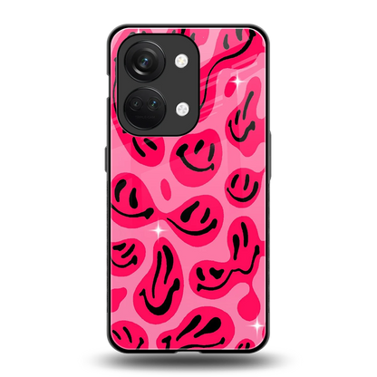Acid Smiles Pink back phone cover | glass case for oneplus nord 3