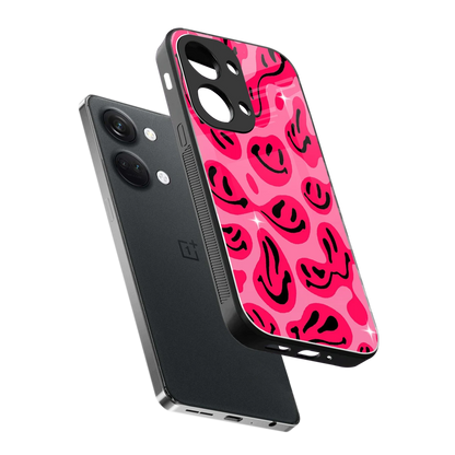 Acid Smiles Pink sleek oneplus nord 3 cover with tempered glass back and TPU edges