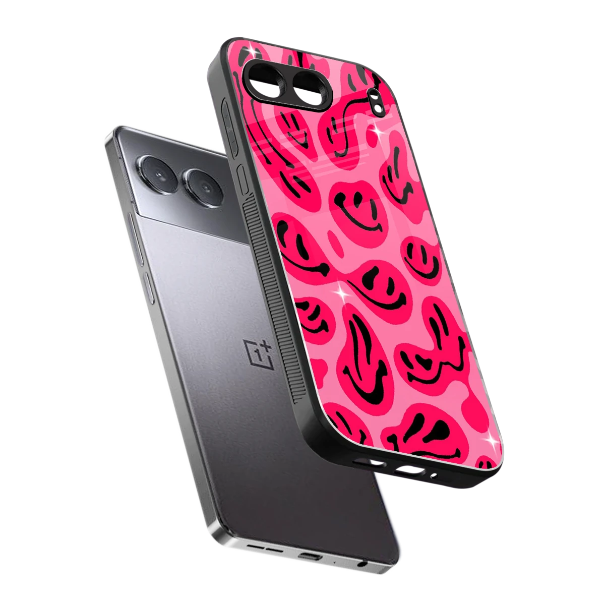Acid Smiles Pink sleek oneplus nord 4 cover with tempered glass back and TPU edges