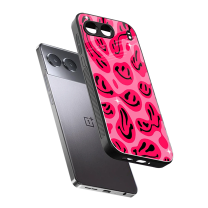 Acid Smiles Pink sleek oneplus nord 4 cover with tempered glass back and TPU edges
