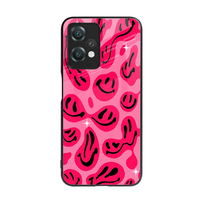 Acid Smiles Pink back phone cover | glass case for oneplus nord ce 2 lite