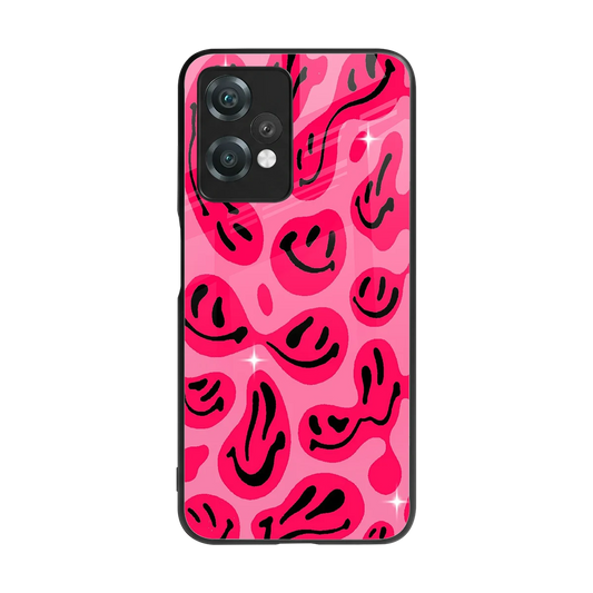 Acid Smiles Pink back phone cover | glass case for oneplus nord ce 2 lite