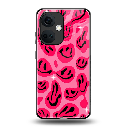 Acid Smiles Pink back phone cover | glass case for oneplus nord ce 3