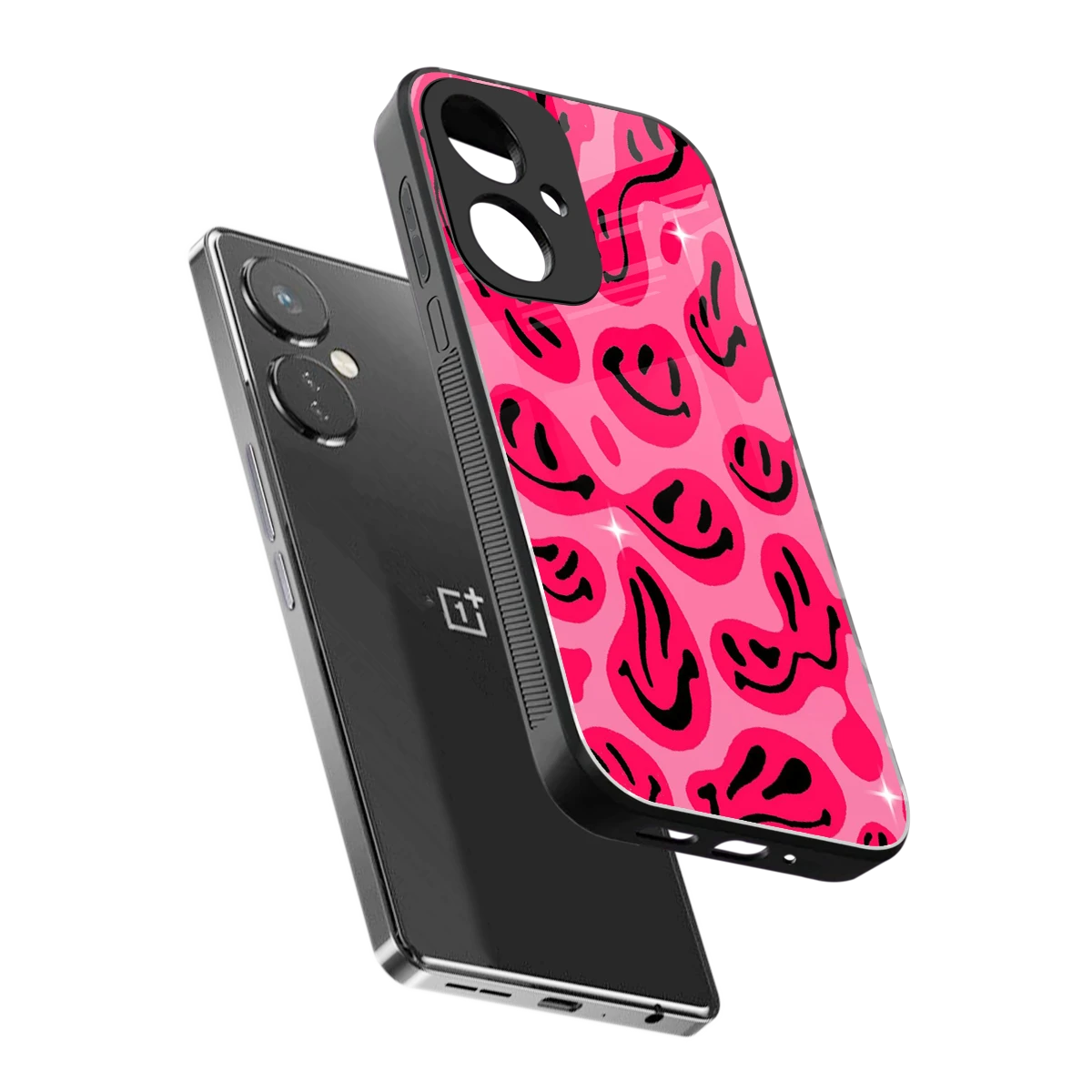 Acid Smiles Pink sleek oneplus nord ce 3 cover with tempered glass back and TPU edges