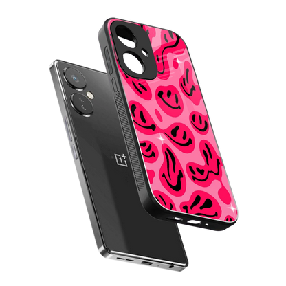 Acid Smiles Pink sleek oneplus nord ce 3 cover with tempered glass back and TPU edges
