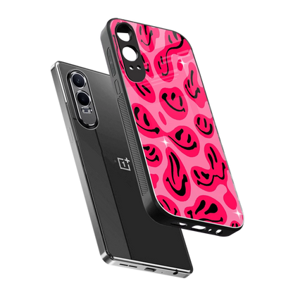Acid Smiles Pink sleek oneplus nord ce 4 lite cover with tempered glass back and TPU edges