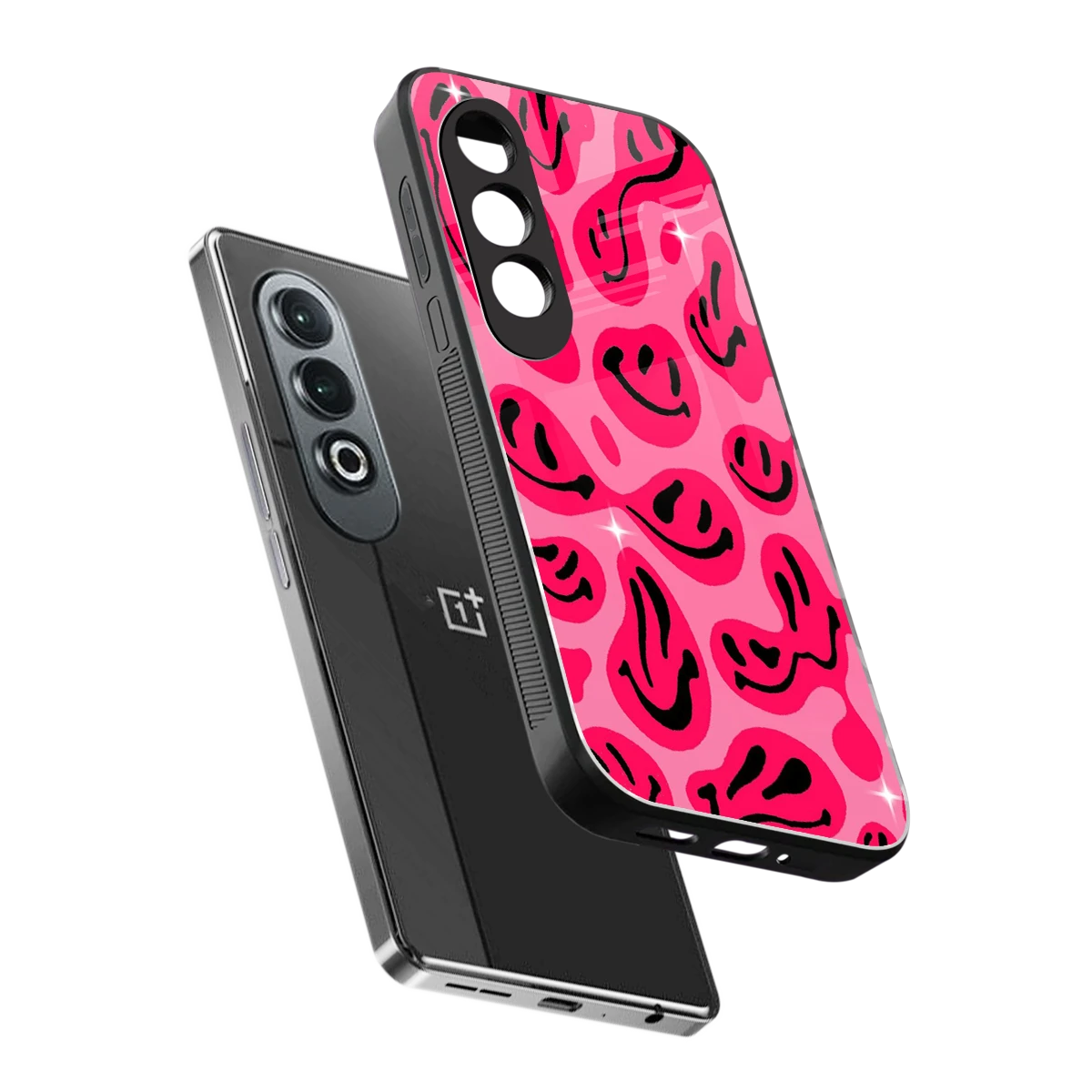 Acid Smiles Pink sleek oneplus nord ce 4 cover with tempered glass back and TPU edges