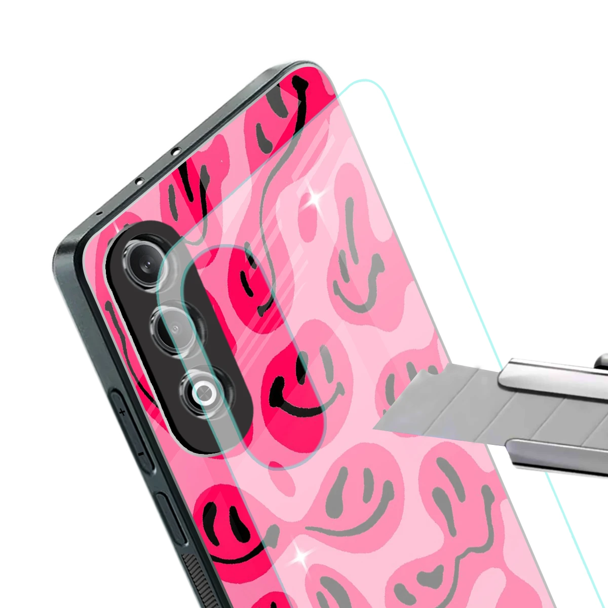 Acid Smiles Pink stylish phone case for oneplus nord ce 4 | glossy glass and slim fit