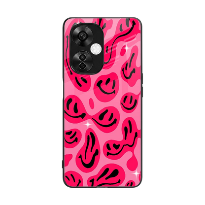 Acid Smiles Pink back phone cover | glass case for oneplus nord ce 3 lite